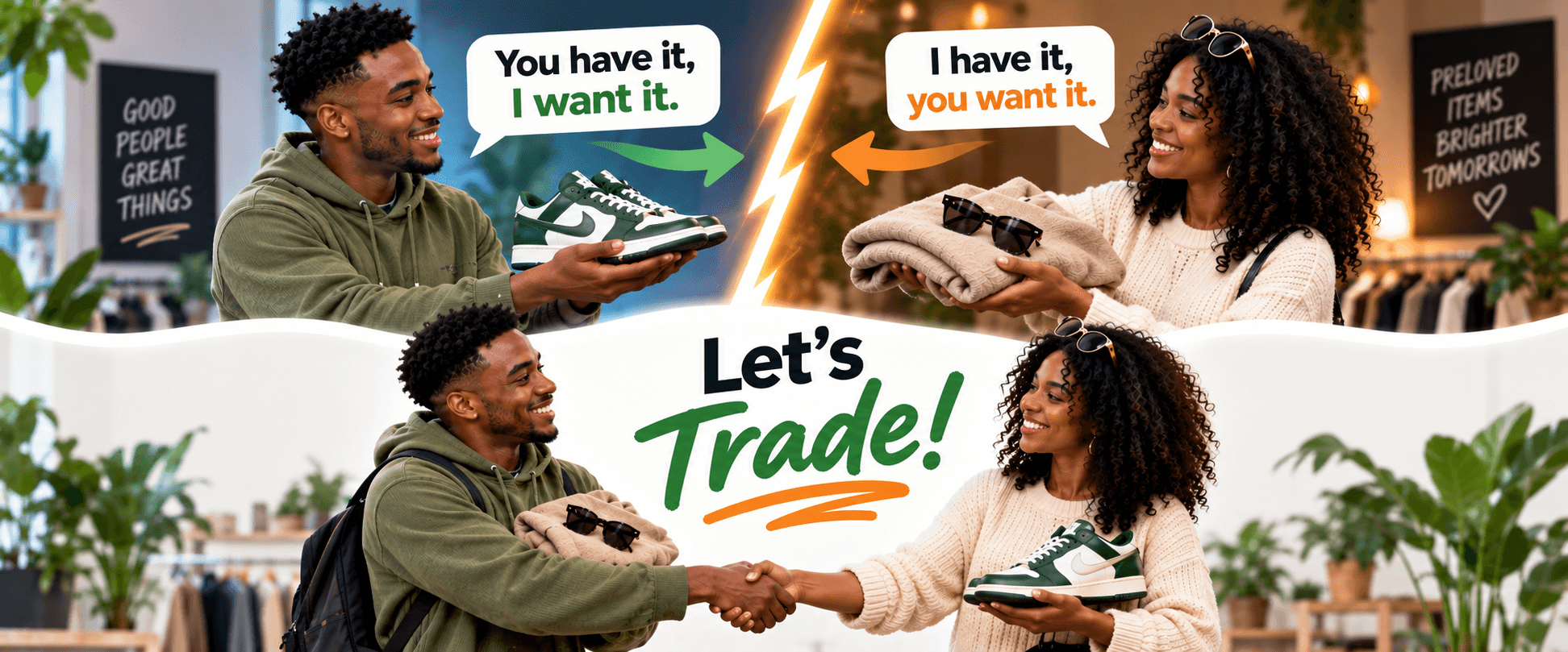 Two traders swapping sneakers and clothing — TBBN, let’s trade