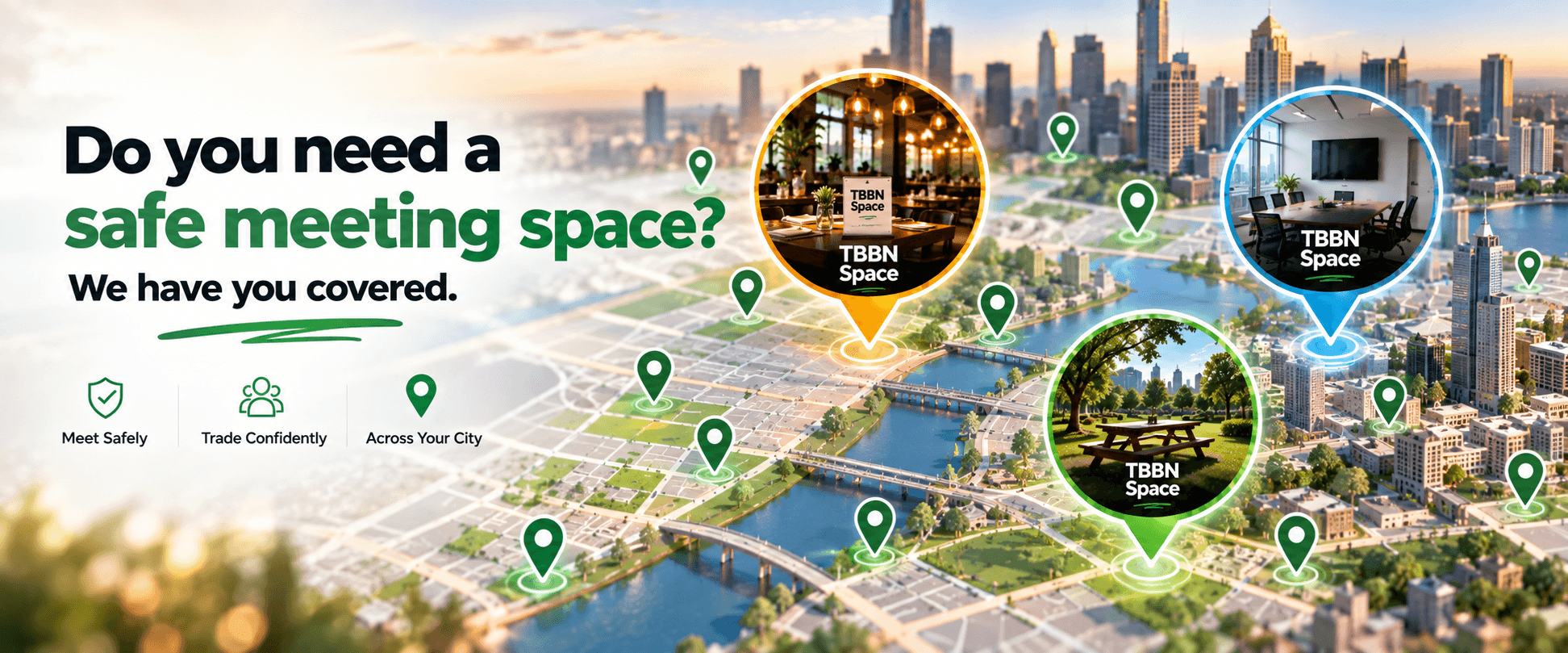 A city map of TBBN Space locations — a safe place to meet and trade