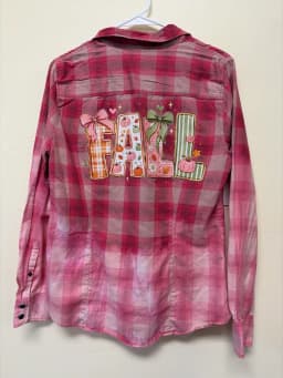 Upcycled J. Crew Pink Buffalo Plaid Flannel Shirt Bleach Dye Ombre Size M photo 1