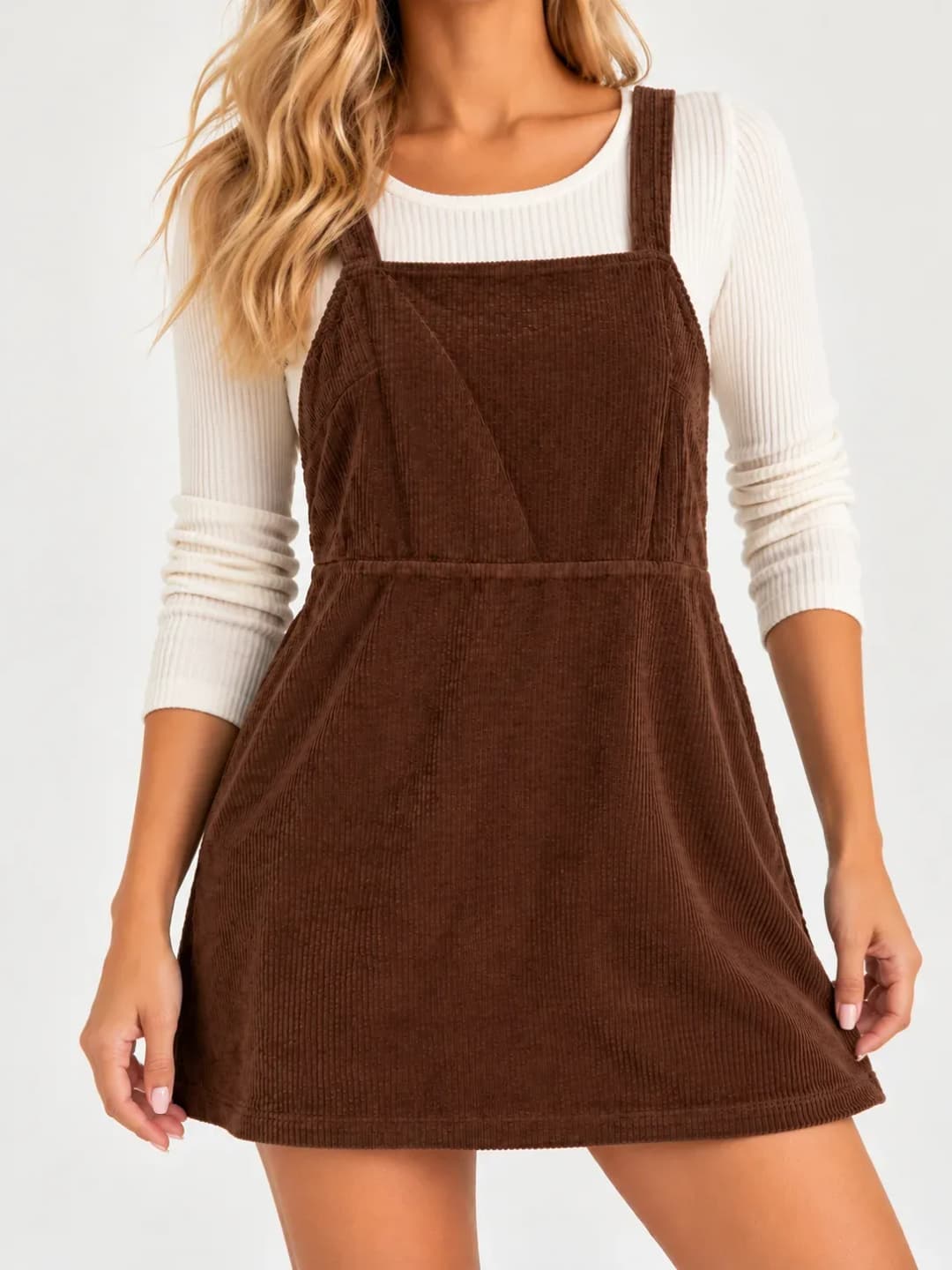 American Eagle Brown Corduroy Pinafore Overall Dress Apron Jumper Women’s Size Medium