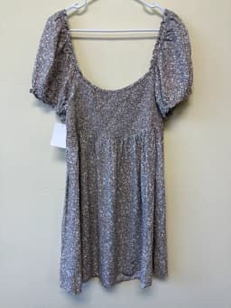 Aeropostale Floral Smocked Bodice Babydoll Dress Taupe Brown Puff Sleeve Women’s XL photo 3