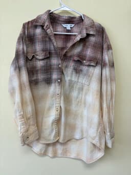 Upcycled Old Navy Mushroom Mouse Dip-Dye Plaid Flannel Shirt – Women's Size Large photo 3