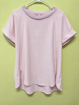 Athleta Seasoft Tee Light Pink Size Small S Cuffed Short Sleeve Rib Neck Top photo 2