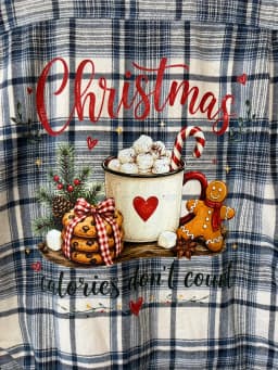 Upcycled "Christmas Calories Don't Count" Plaid Flannel Shirt – Size Large photo 1