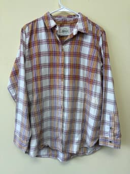 Upcycled Vibrant Floral Turkey Thanksgiving Plaid Flannel Shirt – Women's Size Large photo 3
