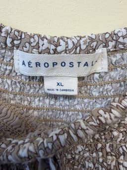 Aeropostale Floral Smocked Bodice Babydoll Dress Taupe Brown Puff Sleeve Women’s XL photo 4