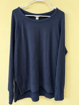 Athleta Coaster Luxe Recover Sweatshirt Navy Blue Size Large L Thumbhole Pullover photo 2