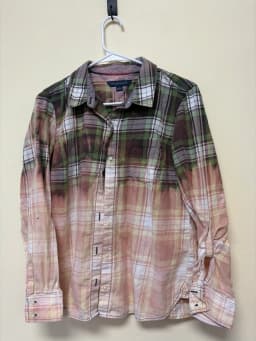 Upcycled Bleached Flannel Shirt with Cow Print Pumpkin Graphic – Distressed Fall Plaid Top photo 2