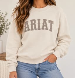 Ariat Real Collegiate Logo Crewneck Sweatshirt Oatmeal Beige Fleece Women's Large photo 1
