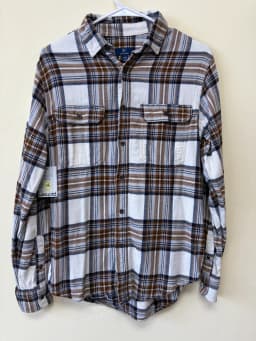 Upcycled Retro Winking Santa Plaid Flannel Shirt – Women's Size Small photo 3