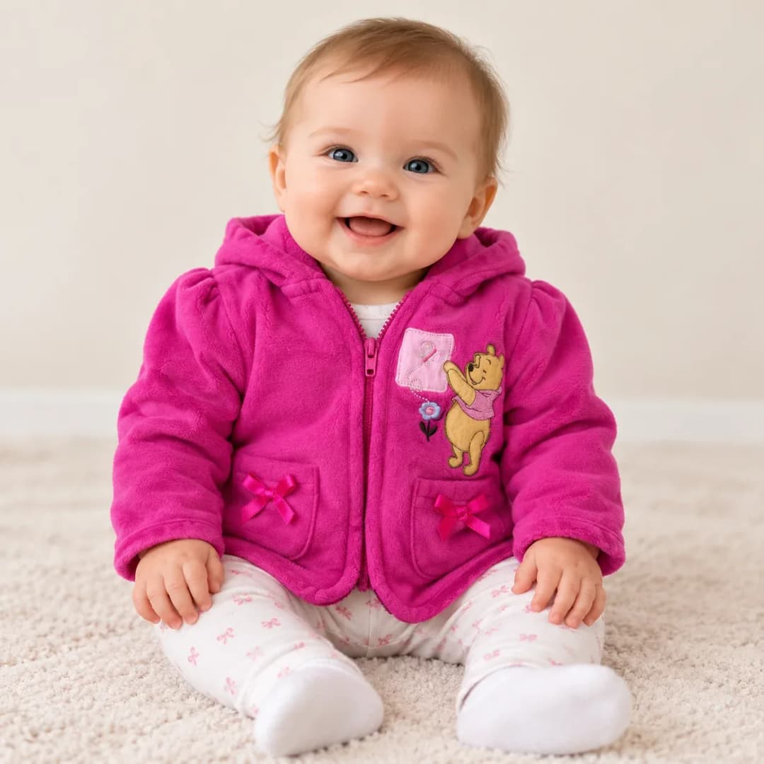 Disney Baby Winnie the Pooh Hooded Zip Up Jacket Pink Magenta 3-6 Months
