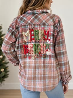 Upcycled Christmas Flannel Bleach Dipped Plaid Shirt 2X photo 1
