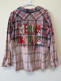 Upcycled Christmas Flannel Bleach Dipped Plaid Shirt 2X photo 2