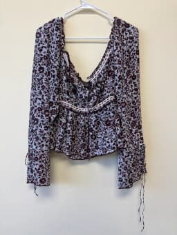 American Eagle Floral Corset Style Blouse Bell Sleeve Peplum Top Women’s Size XL photo 2