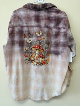 Upcycled Old Navy Mushroom Mouse Dip-Dye Plaid Flannel Shirt – Women's Size Large photo 2