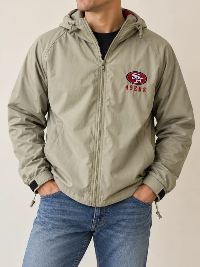Vintage 90s Pro Player San Francisco 49ers Hooded Jacket Khaki Beige Men's XL