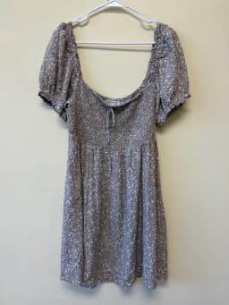 Aeropostale Floral Smocked Bodice Babydoll Dress Taupe Brown Puff Sleeve Women’s XL photo 2