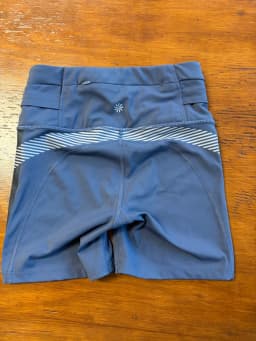 Athleta x Allyson Felix Legend Bike Shorts Blue Gray Reflective Striped Women's XS photo 3