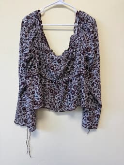 American Eagle Floral Corset Style Blouse Bell Sleeve Peplum Top Women’s Size XL photo 3