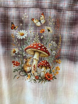 Upcycled Old Navy Mushroom Mouse Dip-Dye Plaid Flannel Shirt – Women's Size Large photo 1