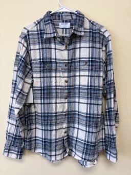 Upcycled "Christmas Calories Don't Count" Plaid Flannel Shirt – Size Large photo 3