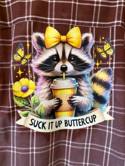 Upcycled Jack's Boyfriend "Suck It Up Buttercup" Raccoon Plaid Flannel Shirt – Size XL photo 1
