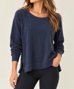 Athleta Coaster Luxe Recover Sweatshirt Navy Blue Size Large L Thumbhole Pullover photo 1