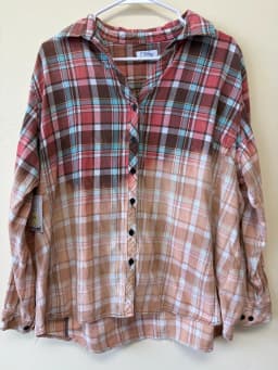 Upcycled Christmas Flannel Bleach Dipped Plaid Shirt 2X photo 3